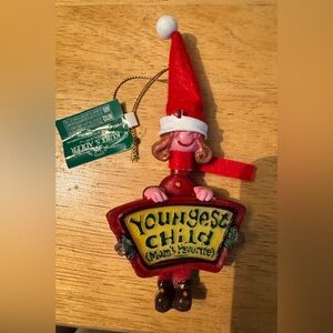 “Youngest Child (Mom’s Favorite)” girl Christmas ornament.